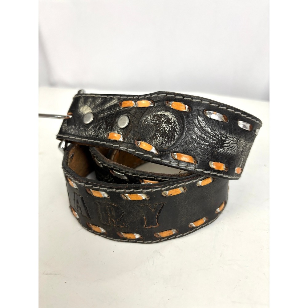 Vintage Handmade Leather‎ Belt "Gary" Eagle Concho Black Western Belt